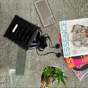 Black crocodile bucket bag